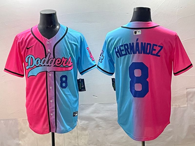 Men Los Angeles Dodgers #8 Hernandez Blue pink Game 2025 Nike MLB Jersey style 002->los angeles dodgers->MLB Jersey
